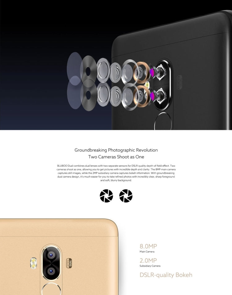 [HK Warehouse] BLUBOO D1, 2GB+16GB, Dual Rear Cameras, Fingerprint Identification, 5.0 inch Android 7.0 MTK6580A Quad Core up to 1.3GHz, Network: 3G, WiFi,  GPS, Bluetooth, Dual SIM(Black)