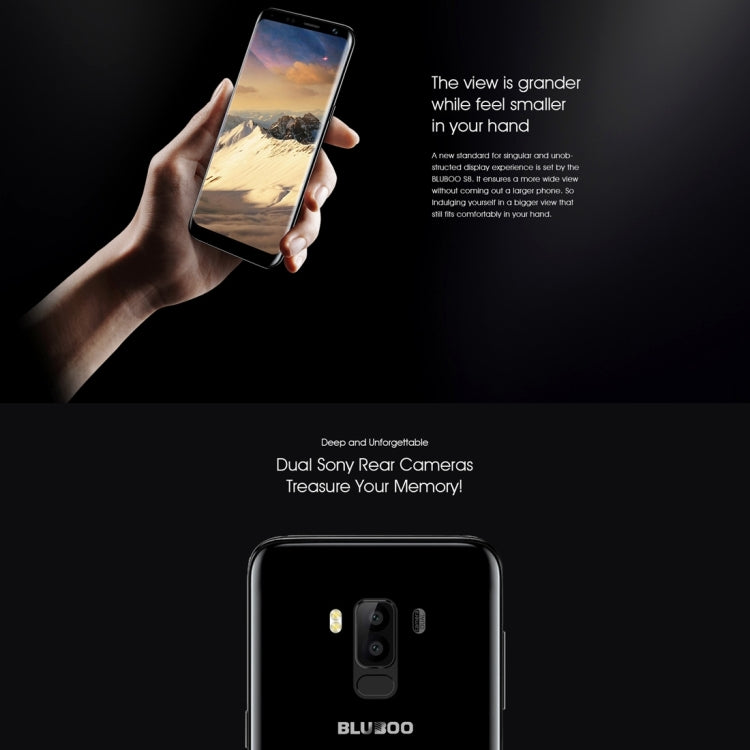 [HK Warehouse] BLUBOO S8, 3GB+32GB, Dual Rear Cameras, Fingerprint Identification, 5.7 inch Android 7.0 MTK6750T Octa Core up to 1.5GHz, Network: 4G, Dual SIM(Gold)
