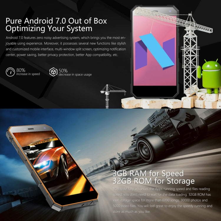 NOMU S10 Pro Triple Proofing Phone, 3GB+32GB, IP68 Waterproof Dustproof Shockproof, 5000mAh Battery, 5.0 inch Android 7.0 MTK6737T Quad Core up to 1.5GHz, Network: 4G, Dual SIM, OTG