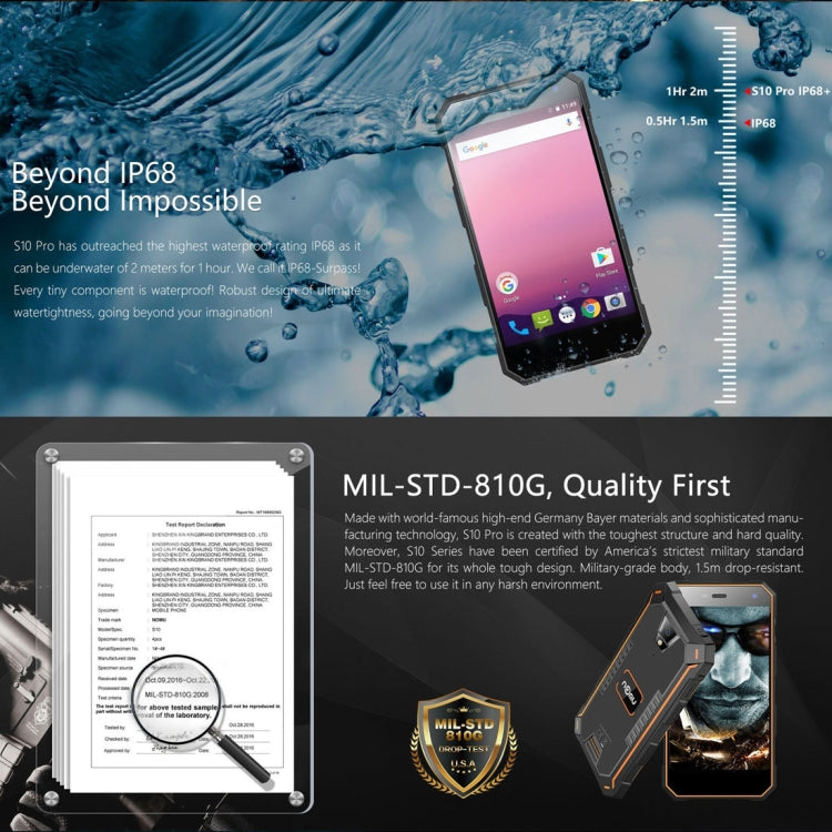 NOMU S10 Pro Triple Proofing Phone, 3GB+32GB, IP68 Waterproof Dustproof Shockproof, 5000mAh Battery, 5.0 inch Android 7.0 MTK6737T Quad Core up to 1.5GHz, Network: 4G, Dual SIM, OTG