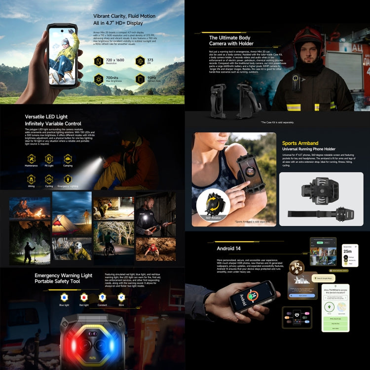 [HK Warehouse] Ulefone Armor Mini 20, Night Vision, 8GB+256GB, IP68/IP69K Rugged Phone, 4.7 inch Android 14 MediaTek Helio G99 Octa Core, Network: 4G, NFC, OTG  - Black