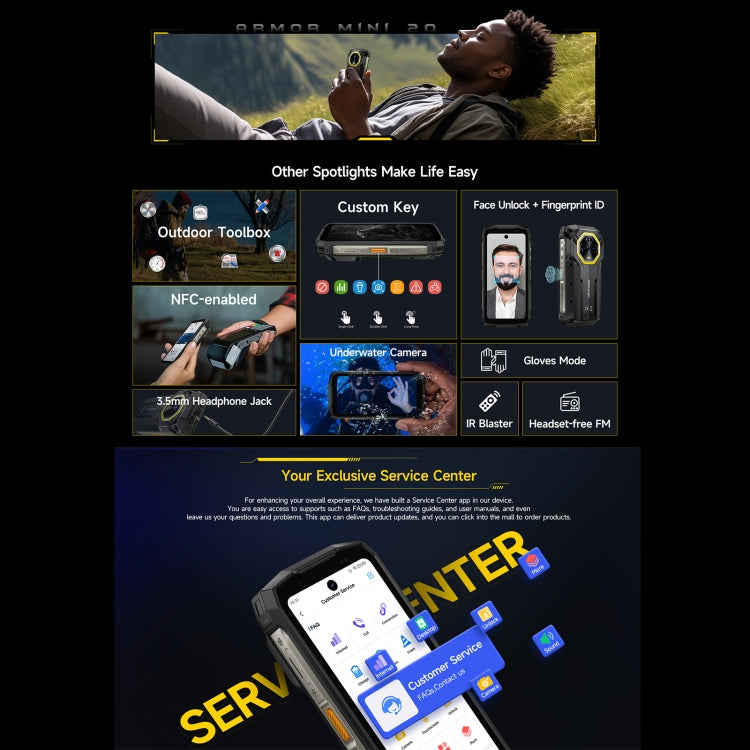 [HK Warehouse] Ulefone Armor Mini 20, Night Vision, 8GB+256GB, IP68/IP69K Rugged Phone, 4.7 inch Android 14 MediaTek Helio G99 Octa Core, Network: 4G, NFC, OTG  - Black