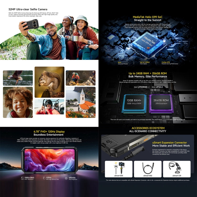 [HK Warehouse] Ulefone Armor 27 Rugged Phone, 12GB+256GB, Night Vision, 10600mAh, 6.78 inch Android 14 MediaTek Helio G99 Octa Core, Network: 4G, NFC, OTG  - Black