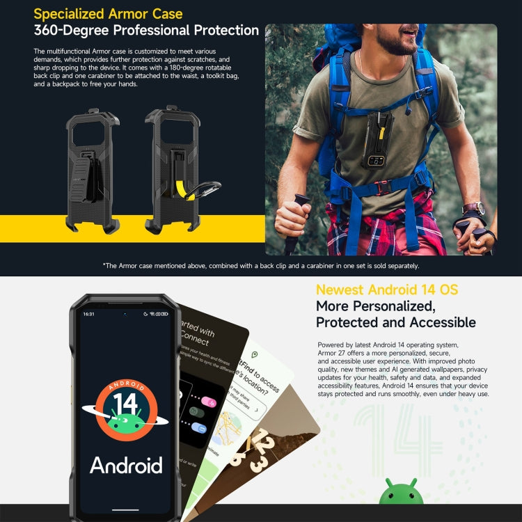 [HK Warehouse] Ulefone Armor 27 Rugged Phone, 12GB+256GB, Night Vision, 10600mAh, 6.78 inch Android 14 MediaTek Helio G99 Octa Core, Network: 4G, NFC, OTG  - Black