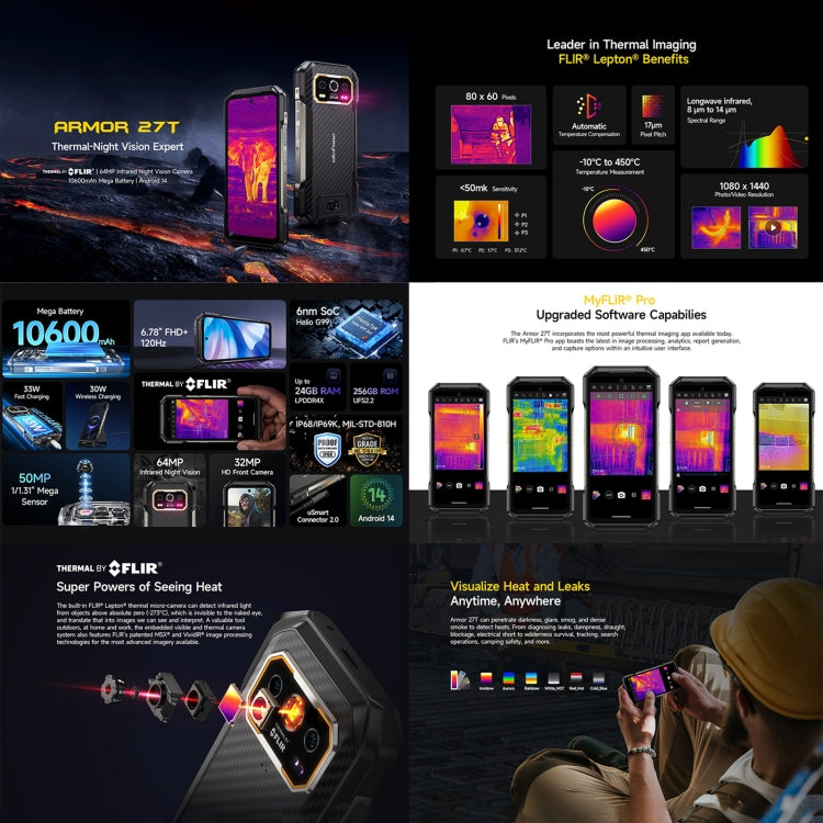 [HK Warehouse] Ulefone Armor 27T Rugged Phone, 12GB+256GB, Thermal Imager, Night Vision, 10600mAh, 6.78 inch Android 14 MediaTek Helio G99 Octa Core, Network: 4G, NFC, OTG  - Black