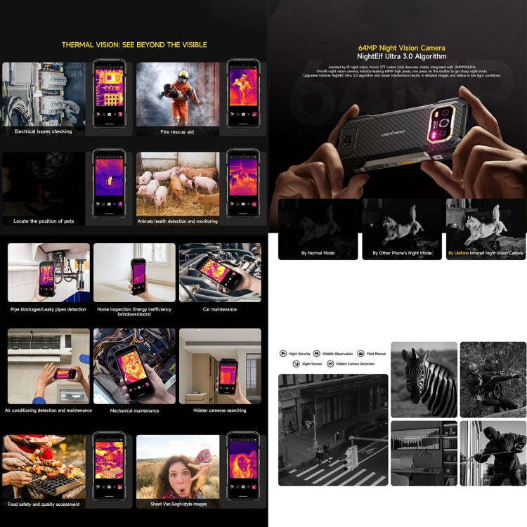 [HK Warehouse] Ulefone Armor 27T Rugged Phone, 12GB+256GB, Thermal Imager, Night Vision, 10600mAh, 6.78 inch Android 14 MediaTek Helio G99 Octa Core, Network: 4G, NFC, OTG  - Black