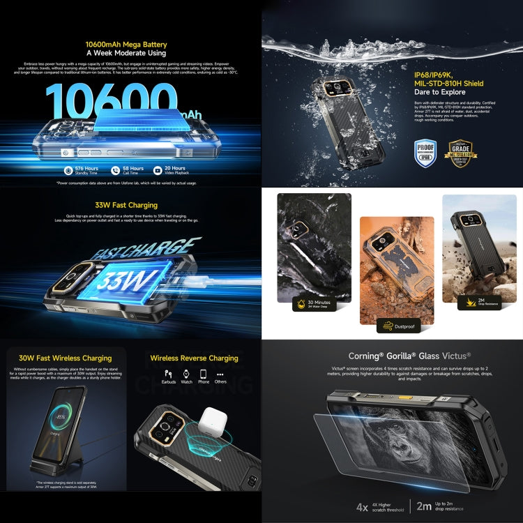 [HK Warehouse] Ulefone Armor 27T Rugged Phone, 12GB+256GB, Thermal Imager, Night Vision, 10600mAh, 6.78 inch Android 14 MediaTek Helio G99 Octa Core, Network: 4G, NFC, OTG  - Black
