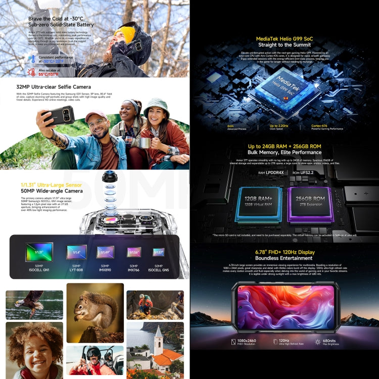 [HK Warehouse] Ulefone Armor 27T Rugged Phone, 12GB+256GB, Thermal Imager, Night Vision, 10600mAh, 6.78 inch Android 14 MediaTek Helio G99 Octa Core, Network: 4G, NFC, OTG  - Black