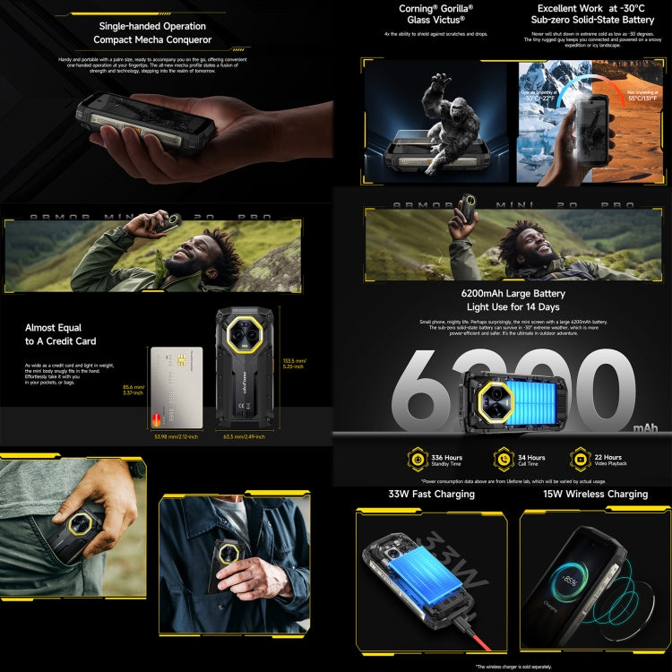 [HK Warehouse] Ulefone Armor Mini 20 Pro, 8GB+256GB, IP68/IP69K Rugged Phone, 4.7 inch Android 15 MediaTek Dimensity 6300 5G Octa Core, Network: 5G, NFC, OTG  - Mecha Black