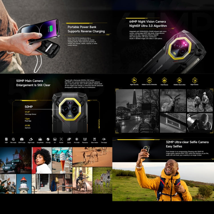 [HK Warehouse] Ulefone Armor Mini 20 Pro, 8GB+256GB, IP68/IP69K Rugged Phone, 4.7 inch Android 15 MediaTek Dimensity 6300 5G Octa Core, Network: 5G, NFC, OTG  - Mecha Black