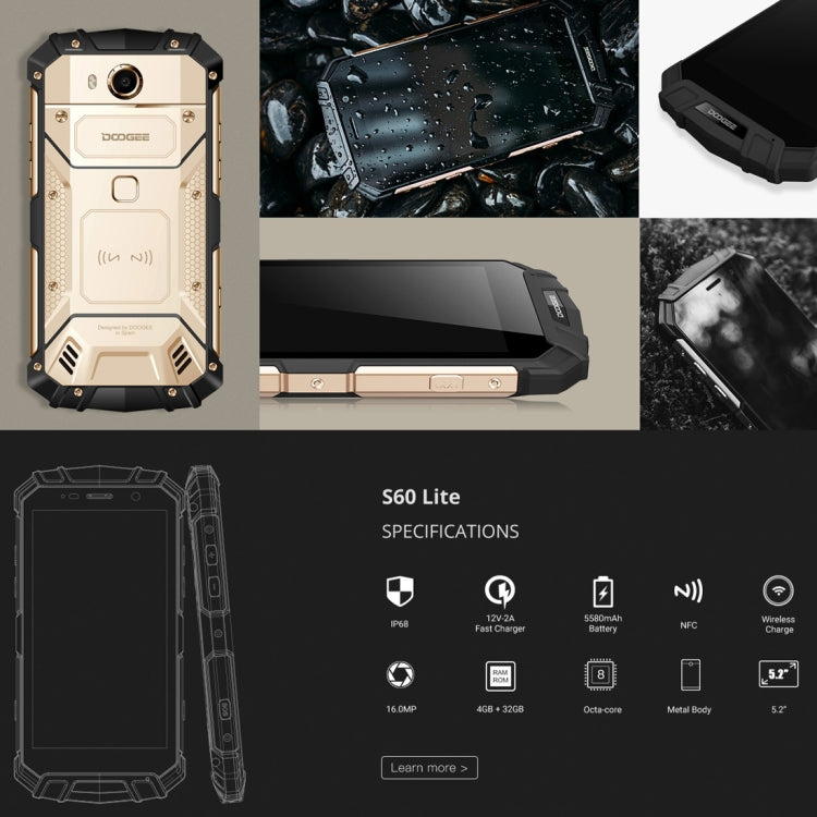 [HK Warehouse] DOOGEE S60 Lite Triple Proofing Phone, 4GB+32GB, IP68 Waterproof Dustproof Shockproof, 5580mAh Battery, Fingerprint Identification, 5.2 inch Android 7.0 MTK6750T Octa Core up to 1.5GHz, Network: 4G, NFC, OTA, Wireless Charge