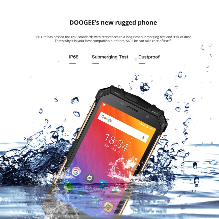 [HK Warehouse] DOOGEE S60 Lite Triple Proofing Phone, 4GB+32GB, IP68 Waterproof Dustproof Shockproof, 5580mAh Battery, Fingerprint Identification, 5.2 inch Android 7.0 MTK6750T Octa Core up to 1.5GHz, Network: 4G, NFC, OTA, Wireless Charge