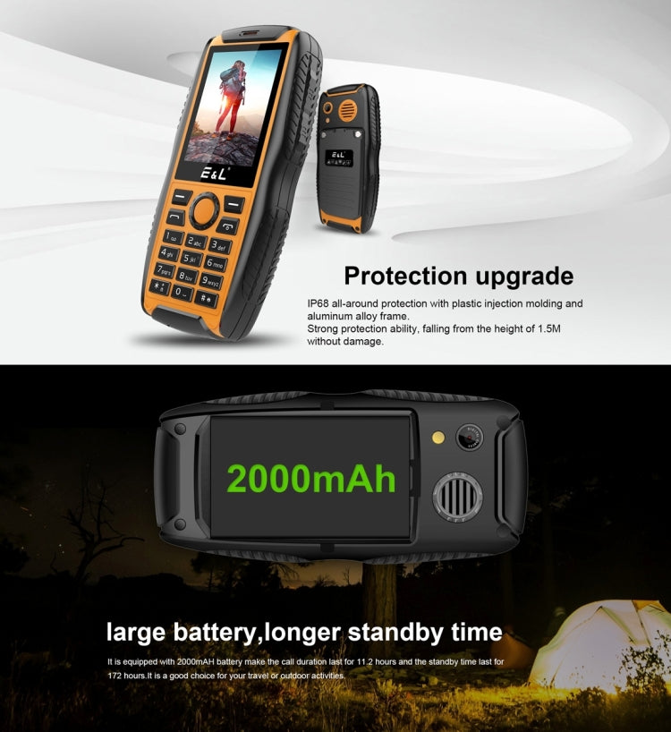 E&L S200 Triple Proofing Phone, IP68 Waterproof Dustproof Shockproof, 2.4 inch, SC6531D, Bluetooth, FM, Dual SIM, MIL-STD-810G Certified