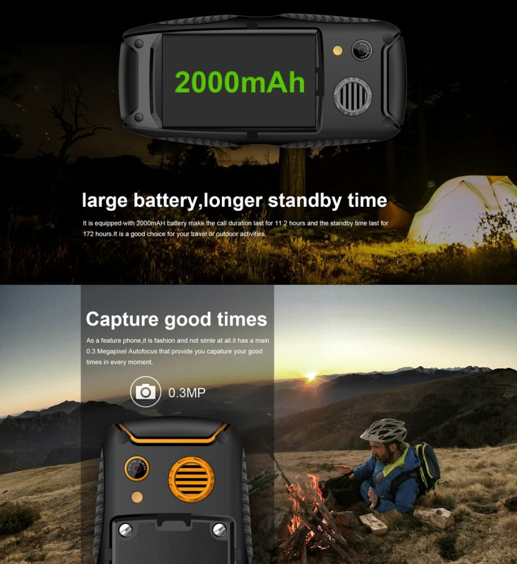 E&L S200 Triple Proofing Phone, IP68 Waterproof Dustproof Shockproof, 2.4 inch, SC6531D, Bluetooth, FM, Dual SIM, MIL-STD-810G Certified