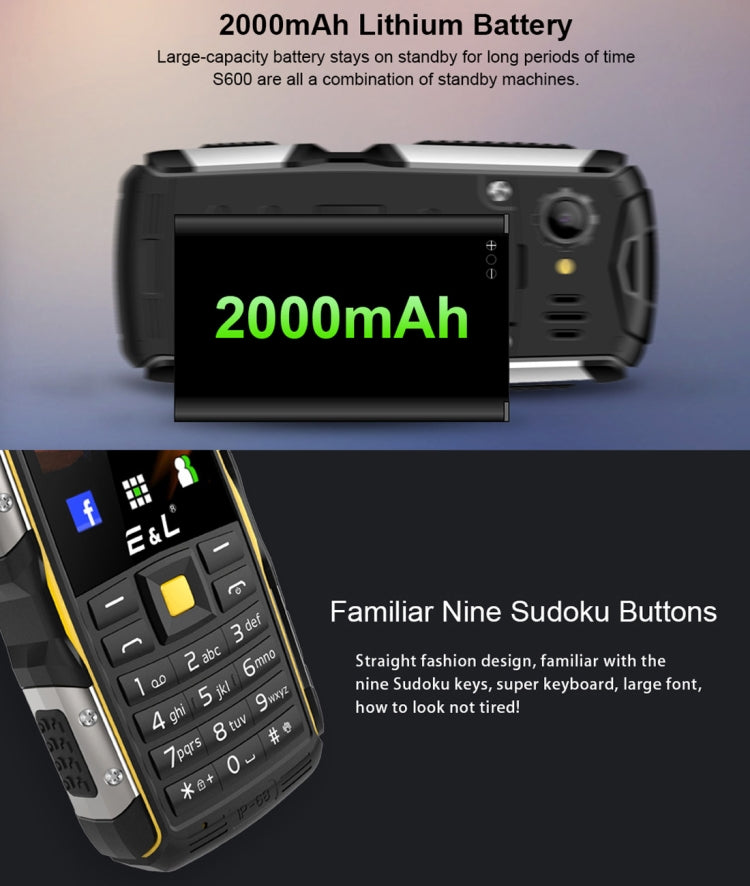 E&L S600 Triple Proofing Phone, IP68 Waterproof Dustproof Shockproof, 2.4 inch, SC6531D 234MHz, Bluetooth, FM, Dual SIM, MIL-STD-810G Certified(Grey)