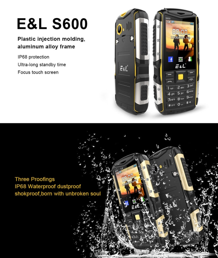 E&L S600 Triple Proofing Phone, IP68 Waterproof Dustproof Shockproof, 2.4 inch, SC6531D 234MHz, Bluetooth, FM, Dual SIM, MIL-STD-810G Certified(Grey)