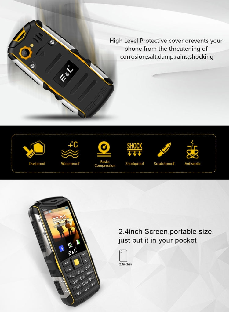 E&L S600 Triple Proofing Phone, IP68 Waterproof Dustproof Shockproof, 2.4 inch, SC6531D 234MHz, Bluetooth, FM, Dual SIM, MIL-STD-810G Certified(Grey)