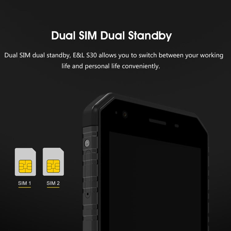 [HK Warehouse] E&L S30 Triple Proofing Phone, 2GB+16GB, IP68 Waterproof Dustproof Shockproof, Fingerprint Identification, 4.7 inch Android 7.0 MTK6737 Quad Core up to 1.5GHz, MIL-STD-810G Certified(Black)
