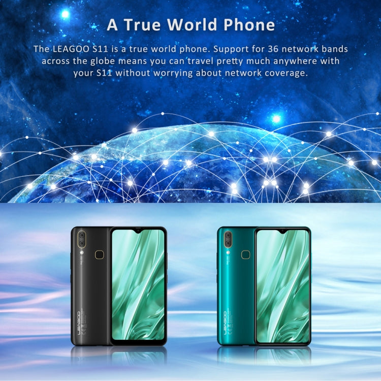 [HK Warehouse] LEAGOO S11, 4GB+64GB, Dual Back Cameras, Face ID & Fingerprint Identification, 6.3 inch Water-drop Screen Android 9.0 MTK6762 Helio P22 Octa Core up to 2.0GHz, Network: 4G, Dual SIM, OTG