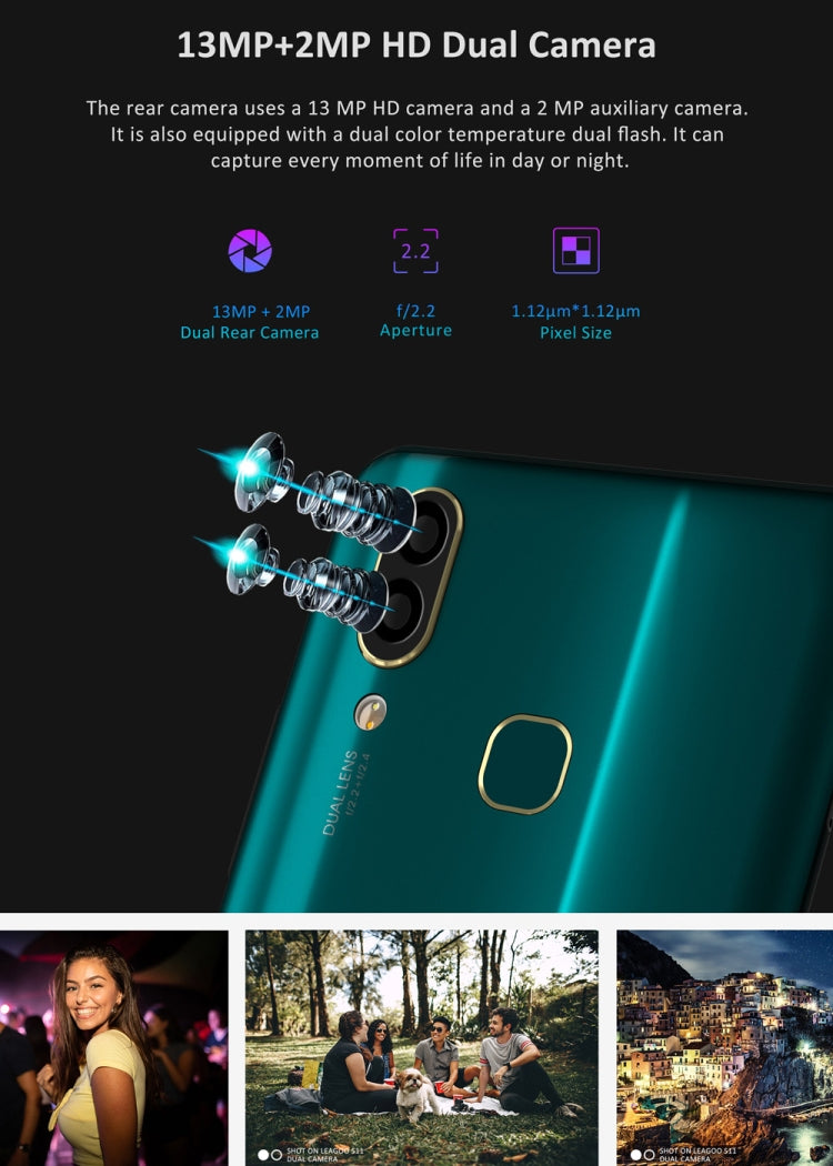 [HK Warehouse] LEAGOO S11, 4GB+64GB, Dual Back Cameras, Face ID & Fingerprint Identification, 6.3 inch Water-drop Screen Android 9.0 MTK6762 Helio P22 Octa Core up to 2.0GHz, Network: 4G, Dual SIM, OTG