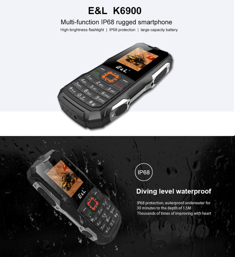 E&L K6900 Triple Proofing Phone, IP68 Waterproof Dustproof Shockproof, 1.8 inch, Bluetooth, FM, Flashlight, Dual SIM(Red)