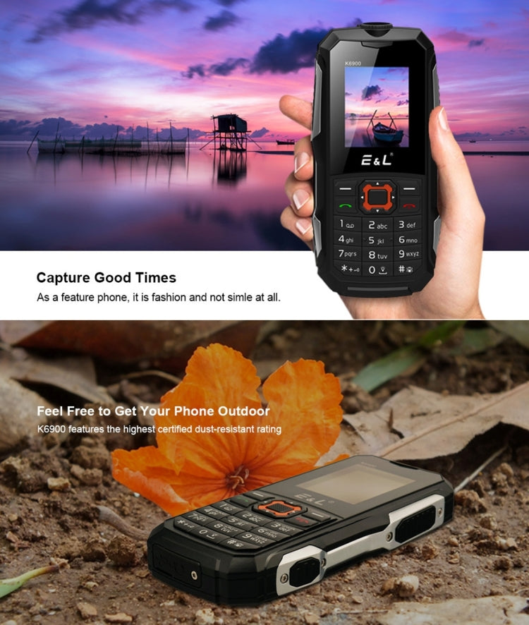 E&L K6900 Triple Proofing Phone, IP68 Waterproof Dustproof Shockproof, 1.8 inch, Bluetooth, FM, Flashlight, Dual SIM(Red)