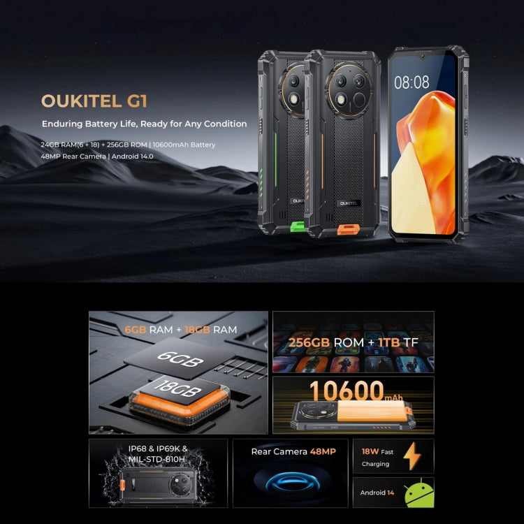 [HK Warehouse] Oukitel G1 Rugged Phone, 6GB+256GB, Fingerprint Identification, 6.52 inch Android 14 T606 Octa Core, NFC, OTG, Network: 4G