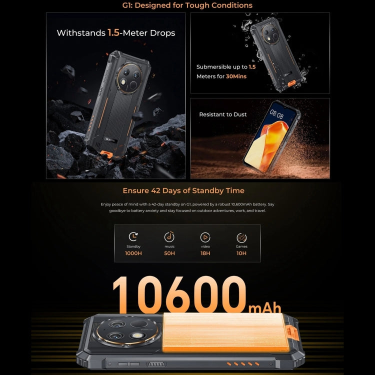 [HK Warehouse] Oukitel G1 Rugged Phone, 6GB+256GB, Fingerprint Identification, 6.52 inch Android 14 T606 Octa Core, NFC, OTG, Network: 4G