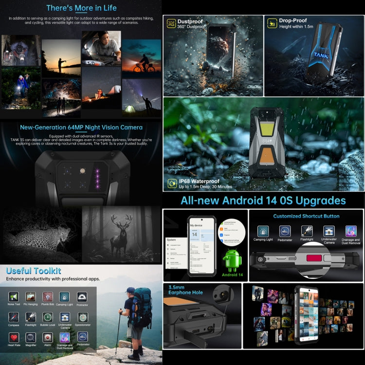 [HK Warehouse] Unihertz 8849 Tank 3S Night Vision Projector Rugged Phone, 16GB+512GB, 6.79 inch Android 14 Dimensity 8200 Octa Core, Network: 5G  - Black
