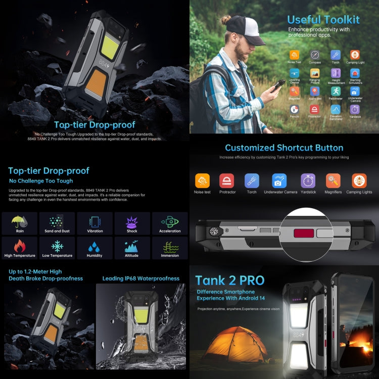 [HK Warehouse] Unihertz 8849 Tank 2 Pro Night Vision Projector Rugged Phone, 12GB+512GB, 6.79 inch Android 14 MTK6789 Octa Core, Network: 4G  - Black