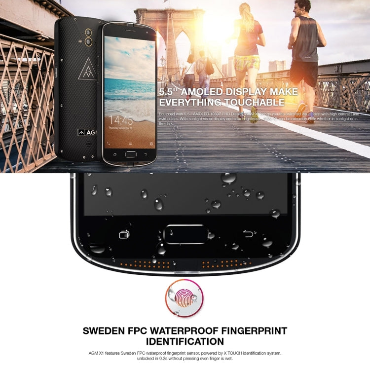 AGM  X1 Triple Proofing Phone, 4GB+64GB, Fingerprint Identification, Dual 13.0MP Back Cameras, 5400mAh Battery, IP68 Waterproof Dustproof Shockproof, 5.5 inch Android 5.1 Snapdragon 617 Octa Core, Network: 4G, OTG, NFC