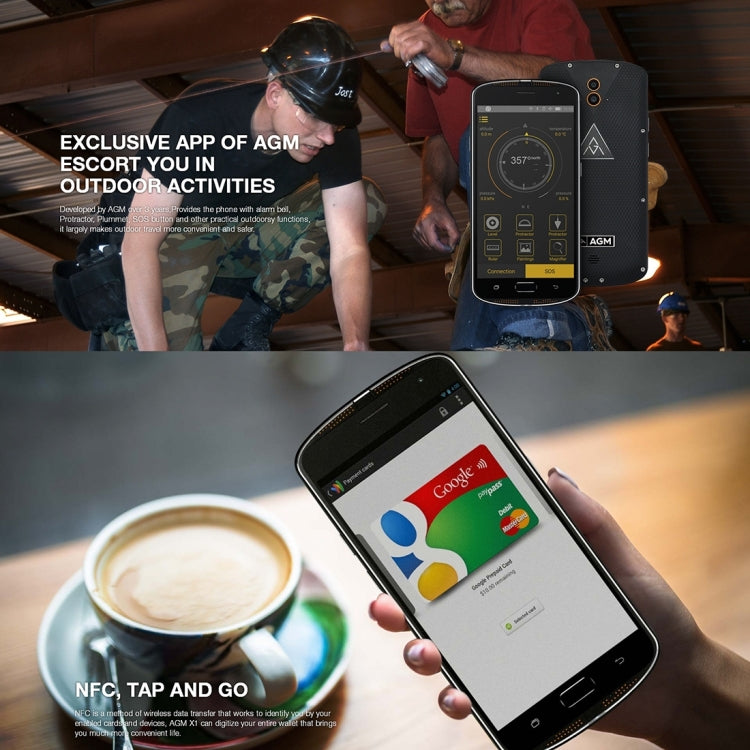 AGM  X1 Triple Proofing Phone, 4GB+64GB, Fingerprint Identification, Dual 13.0MP Back Cameras, 5400mAh Battery, IP68 Waterproof Dustproof Shockproof, 5.5 inch Android 5.1 Snapdragon 617 Octa Core, Network: 4G, OTG, NFC