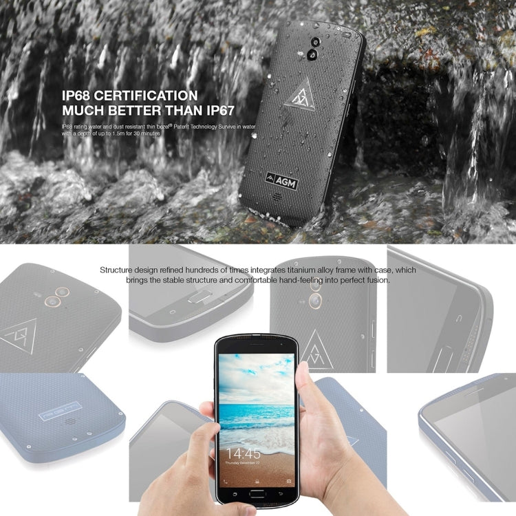 AGM  X1 Triple Proofing Phone, 4GB+64GB, Fingerprint Identification, Dual 13.0MP Back Cameras, 5400mAh Battery, IP68 Waterproof Dustproof Shockproof, 5.5 inch Android 5.1 Snapdragon 617 Octa Core, Network: 4G, OTG, NFC