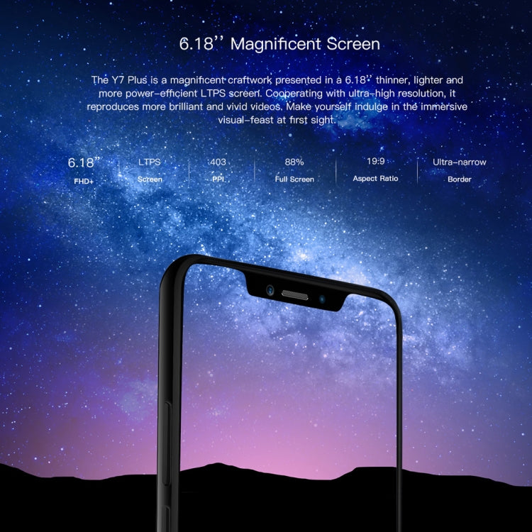 [HK Warehouse] DOOGEE Y7 Plus, 6GB+64GB, Dual Back Cameras, Face ID & DTouch Fingerprint, 5080mAh Battery, 6.18 inch U-notch Android 8.1 MTK6757 Octa Core up to 2.5GHz, Network: 4G, OTG, OTA, Dual SIM (Obsidian Black)