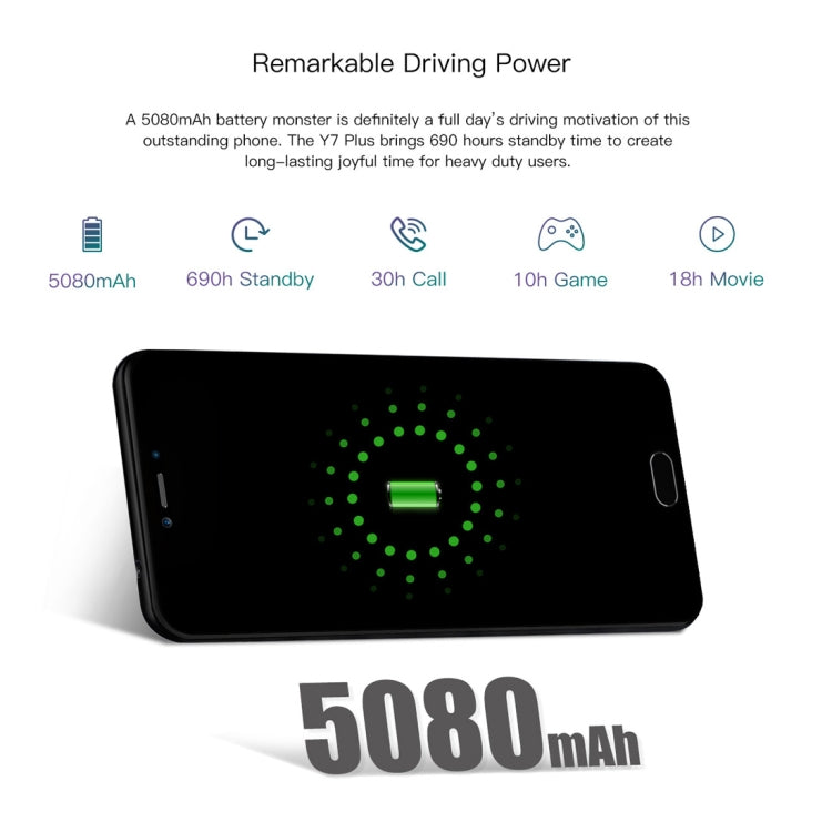 [HK Warehouse] DOOGEE Y7 Plus, 6GB+64GB, Dual Back Cameras, Face ID & DTouch Fingerprint, 5080mAh Battery, 6.18 inch U-notch Android 8.1 MTK6757 Octa Core up to 2.5GHz, Network: 4G, OTG, OTA, Dual SIM (Obsidian Black)