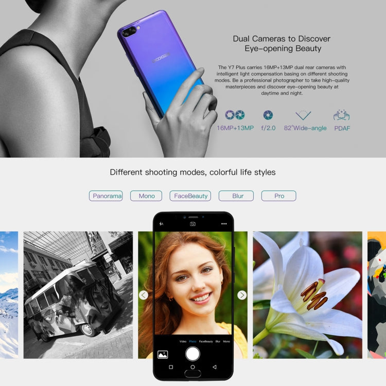 [HK Warehouse] DOOGEE Y7 Plus, 6GB+64GB, Dual Back Cameras, Face ID & DTouch Fingerprint, 5080mAh Battery, 6.18 inch U-notch Android 8.1 MTK6757 Octa Core up to 2.5GHz, Network: 4G, OTG, OTA, Dual SIM (Obsidian Black)