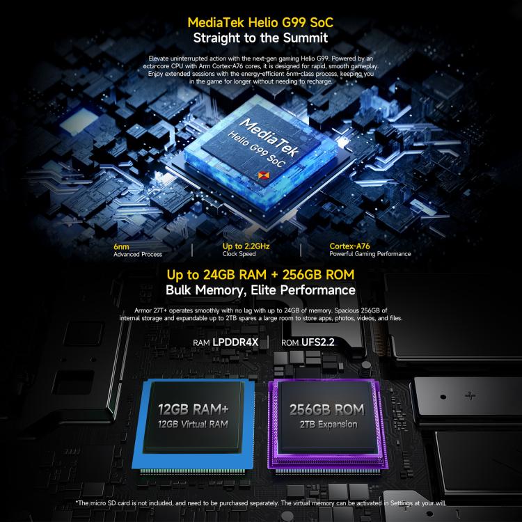 [HK Warehouse] Ulefone Armor 27T+ Rugged Phone, 12GB+256GB, Thermal Imager, Night Vision, 10600mAh, 6.78 inch Android 15 MediaTek Helio G99 Octa Core, Network: 4G, NFC, OTG  - Black