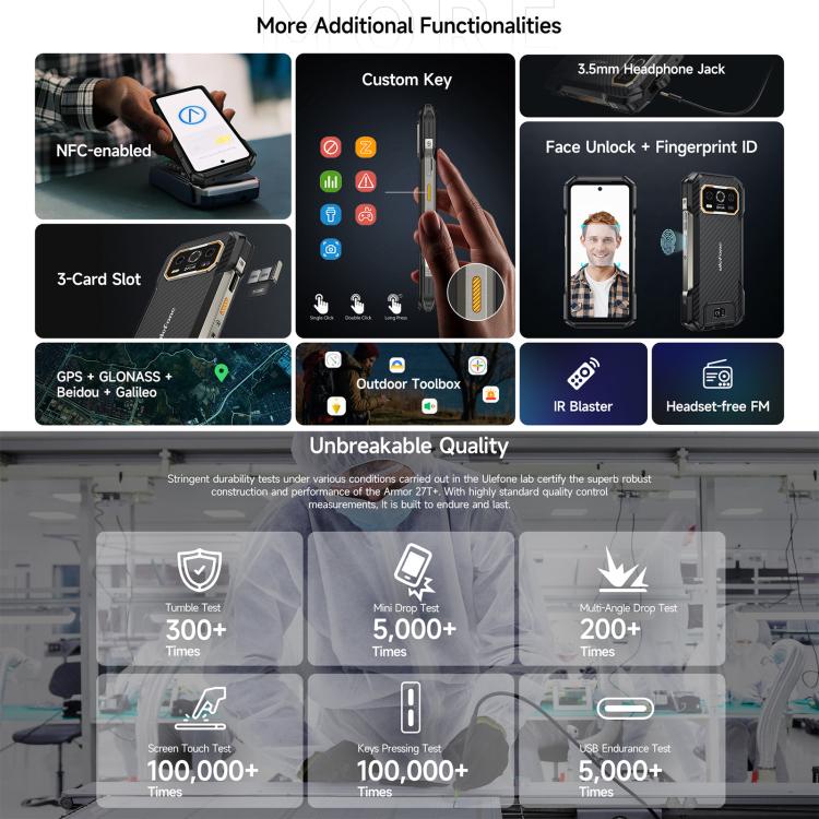 [HK Warehouse] Ulefone Armor 27T+ Rugged Phone, 12GB+256GB, Thermal Imager, Night Vision, 10600mAh, 6.78 inch Android 15 MediaTek Helio G99 Octa Core, Network: 4G, NFC, OTG  - Black
