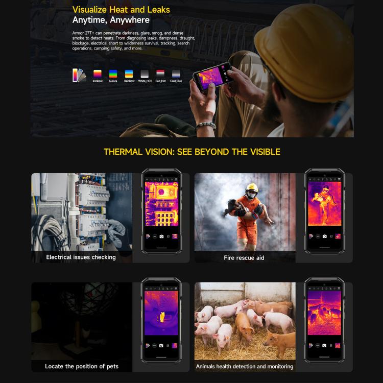 [HK Warehouse] Ulefone Armor 27T+ Rugged Phone, 12GB+256GB, Thermal Imager, Night Vision, 10600mAh, 6.78 inch Android 15 MediaTek Helio G99 Octa Core, Network: 4G, NFC, OTG  - Black
