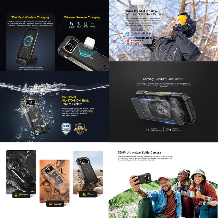 [HK Warehouse] Ulefone Armor 27T+ Rugged Phone, 12GB+256GB, Thermal Imager, Night Vision, 10600mAh, 6.78 inch Android 15 MediaTek Helio G99 Octa Core, Network: 4G, NFC, OTG  - Black