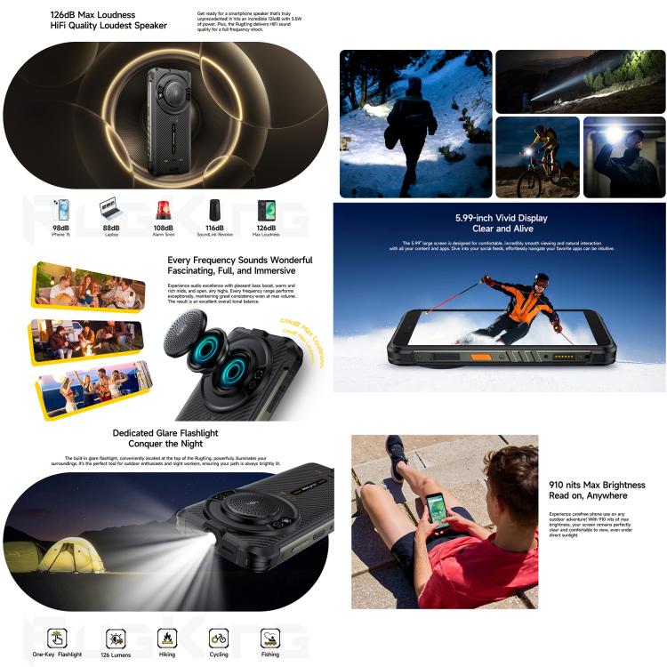 [HK Warehouse] Ulefone RugKing, 8GB+128GB, IP68/IP69K Rugged Phone, 5.99 inch Android 15 Unisoc T7255 Octa Core, Network: 4G, NFC, OTG  - Black