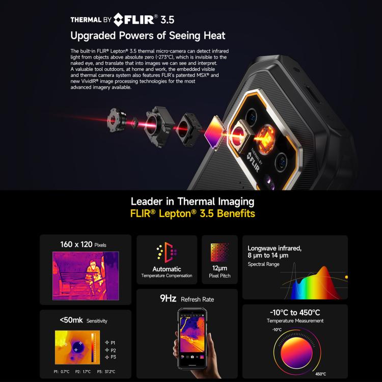 [HK Warehouse] Ulefone Armor 27T Pro+ Rugged Phone, FLIR 3.5 Thermal Imaging, 12GB+256GB, Night Vision, 10600mAh, 6.78 inch Android 15 MediaTek Dimensity 6300 Octa Core, Network: 5G, NFC  - Black
