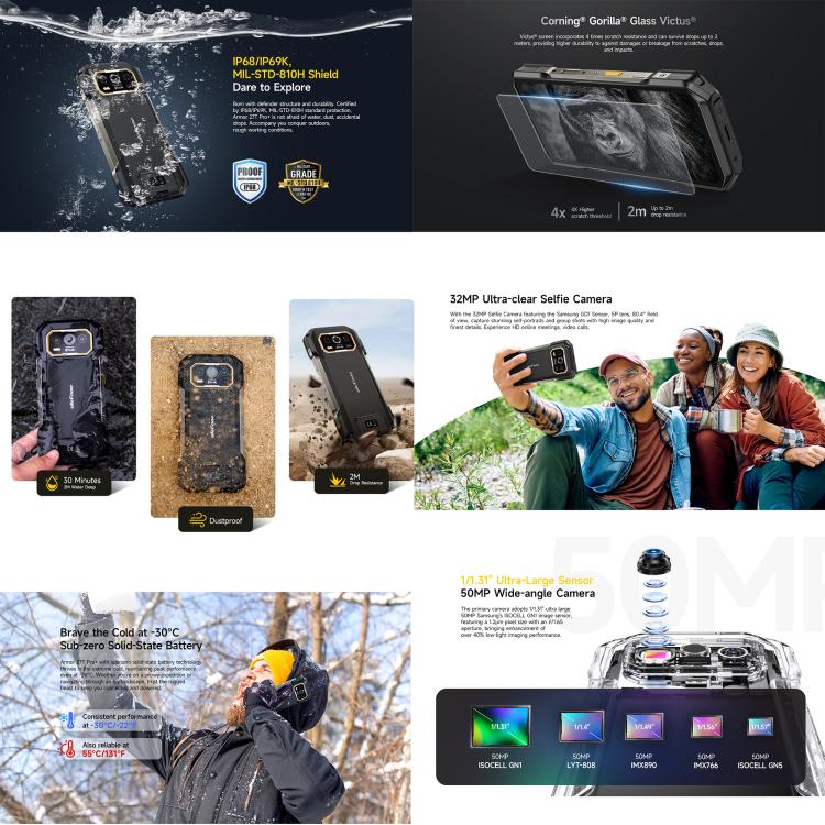 [HK Warehouse] Ulefone Armor 27T Pro+ Rugged Phone, FLIR 3.5 Thermal Imaging, 12GB+256GB, Night Vision, 10600mAh, 6.78 inch Android 15 MediaTek Dimensity 6300 Octa Core, Network: 5G, NFC  - Black