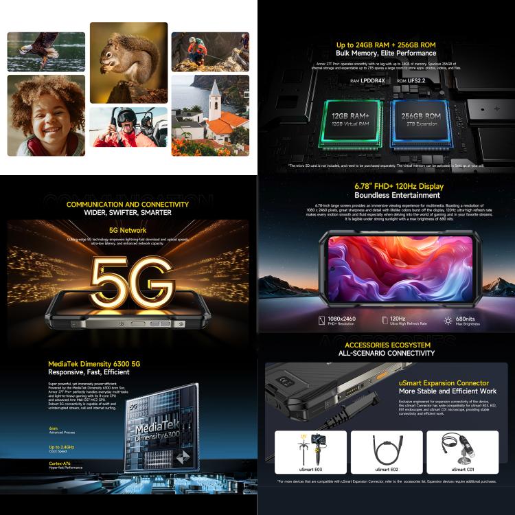 [HK Warehouse] Ulefone Armor 27T Pro+ Rugged Phone, FLIR 3.5 Thermal Imaging, 12GB+256GB, Night Vision, 10600mAh, 6.78 inch Android 15 MediaTek Dimensity 6300 Octa Core, Network: 5G, NFC  - Black