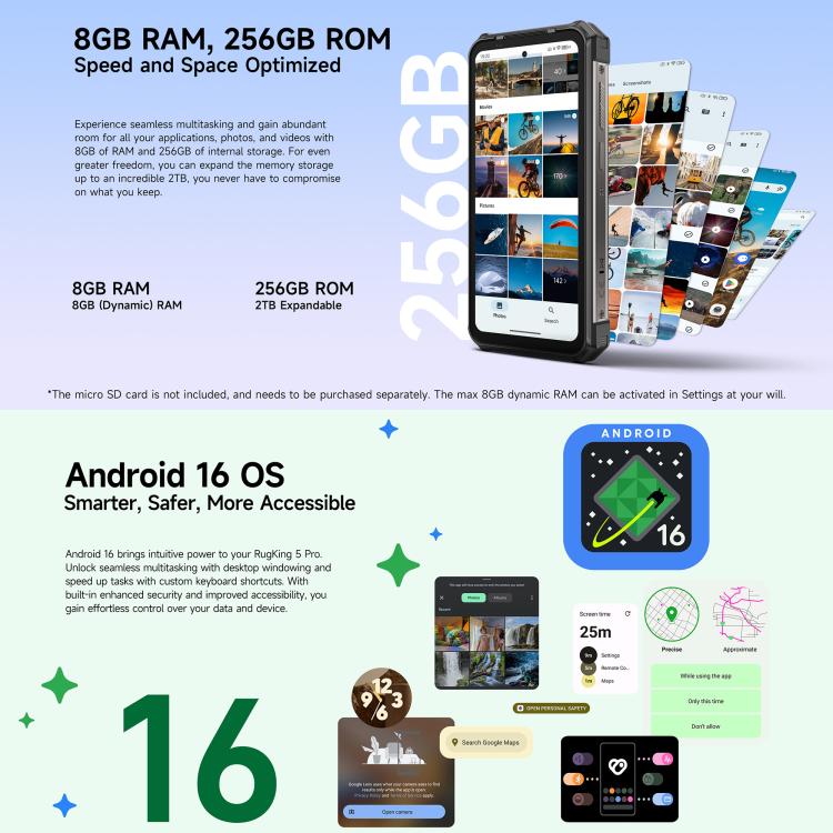 [HK Warehouse] Ulefone RugKing 5 Pro Rugged Phone, 8GB+256GB, Side Fingerprint, 20000mAh Battery, 6.78 inch Android 16 Unisoc T7250 Octa Core, Network: 4G, NFC, OTG  - Black