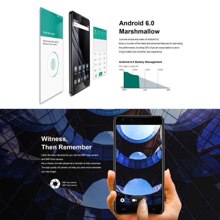 [HK Warehouse] HOMTOM HT30, 1GB+8GB, Fingerprint Identification, 5.5 inch 2.5D Android 6.0, MTK6580 Quad Core up to 1.3GHz, Network: 3G, Dual SIM, OTA, WiFi, BT, GPS, FM(Black)