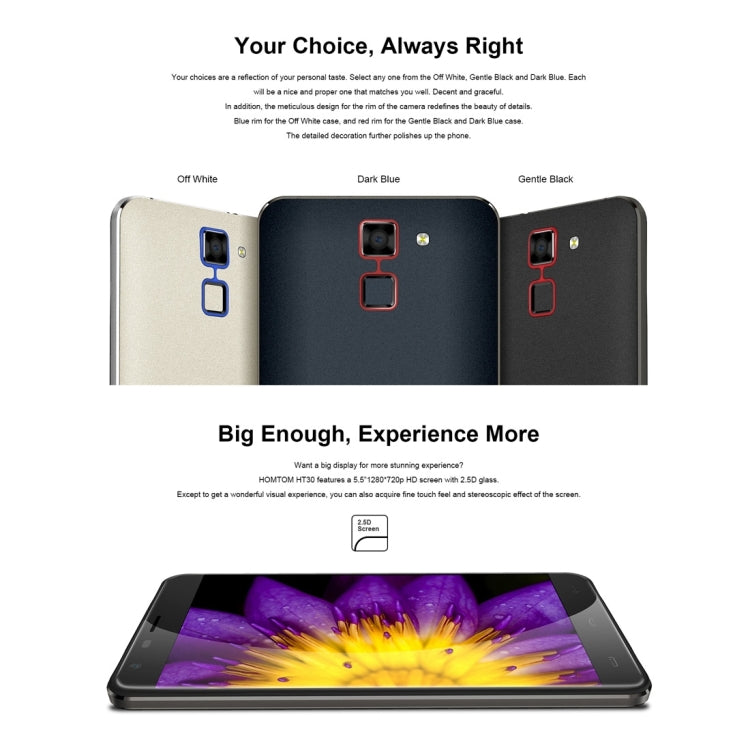 [HK Warehouse] HOMTOM HT30, 1GB+8GB, Fingerprint Identification, 5.5 inch 2.5D Android 6.0, MTK6580 Quad Core up to 1.3GHz, Network: 3G, Dual SIM, OTA, WiFi, BT, GPS, FM(Black)