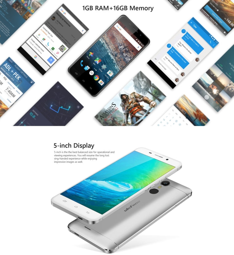 [HK Warehouse] Ulefone Metal Lite, 1GB+16GB, Fingerprint Identification, 5.0 inch 2.5D Android 6.0 MTK6580A Quad Core up to 1.3GHz, OTG, Network: 3G