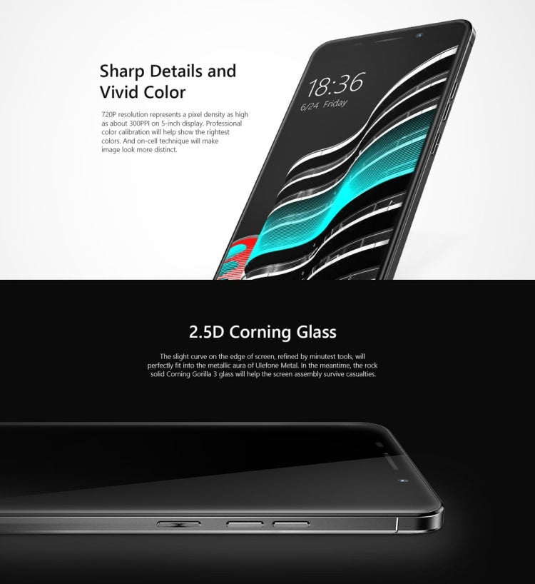 [HK Warehouse] Ulefone Metal Lite, 1GB+16GB, Fingerprint Identification, 5.0 inch 2.5D Android 6.0 MTK6580A Quad Core up to 1.3GHz, OTG, Network: 3G