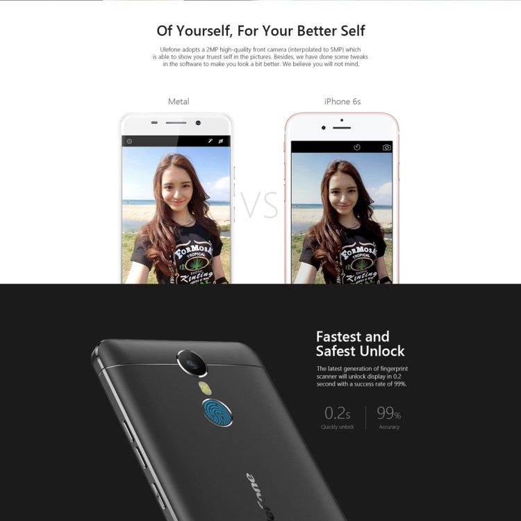 [HK Warehouse] Ulefone Metal, 3GB+16GB, Fingerprint Identification, 5.0 inch 2.5D Android 6.0 MTK6753 Octa Core up to 1.3GHz, OTG, Network: 4G